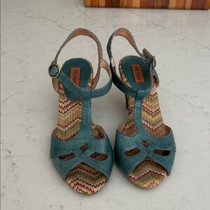 Miz Mooz Teal Heels with Patterned Insole